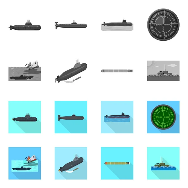 Isoliertes Kriegsobjekt und Schiffssymbol. Sammlung von Kriegs- und Flottensymbolen für das Web. — Stockvektor