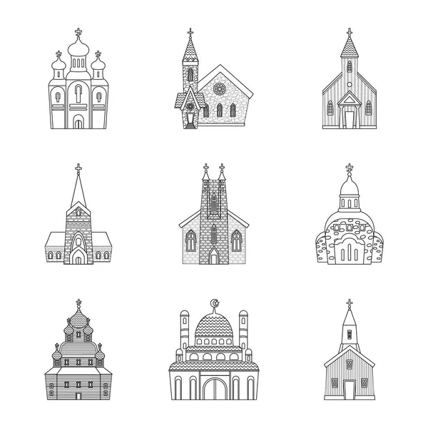 Vector ontwerp van architectuur en geloof logo. Collectie van architectuur en tempel voorraad symbool voor web. — Stockvector