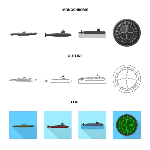 Diseño vectorial de guerra e icono de la nave. Colección de ilustración vectorial de guerra y flota . — Vector de stock