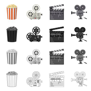 Televizyon ve filme simge vektör tasarımı. Televizyon ve hisse senedi için vektör simge görüntüleme kümesi.