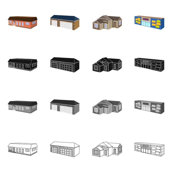 Vektor-Illustration der Fassade und des Wohnungssymbols. Fassaden- und Infrastrukturvektorsymbole für Aktien. — Stockvektor