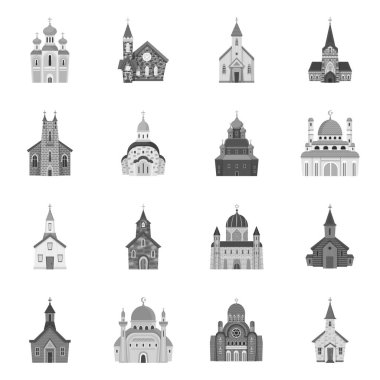 Mimari ve inanç sembolü vektör tasarımı. Web için mimari ve geleneksel stok sembolü seti.