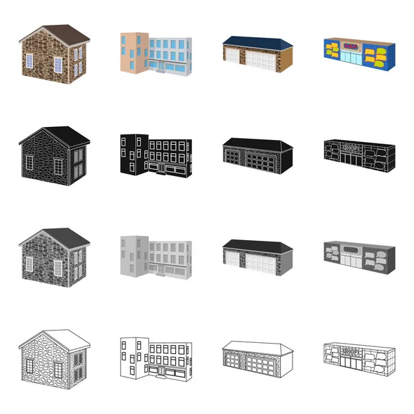 Ilustração vetorial de fachada e logotipo da carcaça. Conjunto de fachada e infra-estrutura de ilustração vetorial . —  Vetores de Stock