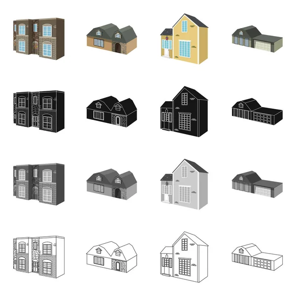 Elkülönített objektum a homlokzat és a lakhatás jele. Homlokzati és infrastruktúra vektor ikon készlet készlet. — Stock Vector