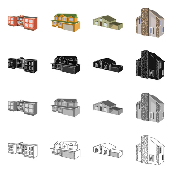 Objet isolé de façade et logo du logement. Collection de façade et infrastructure stock symbole pour le web . — Image vectorielle