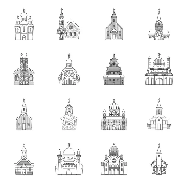 Vector illustratie van de architectuur en geloof teken. Set van architectuur en tempel voorraad symbool voor web. — Stockvector