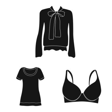 Kadın ve giyim simgesi yalıtılmış nesne. Hisse senedi için kadın ve aşınma vektör simge topluluğu.