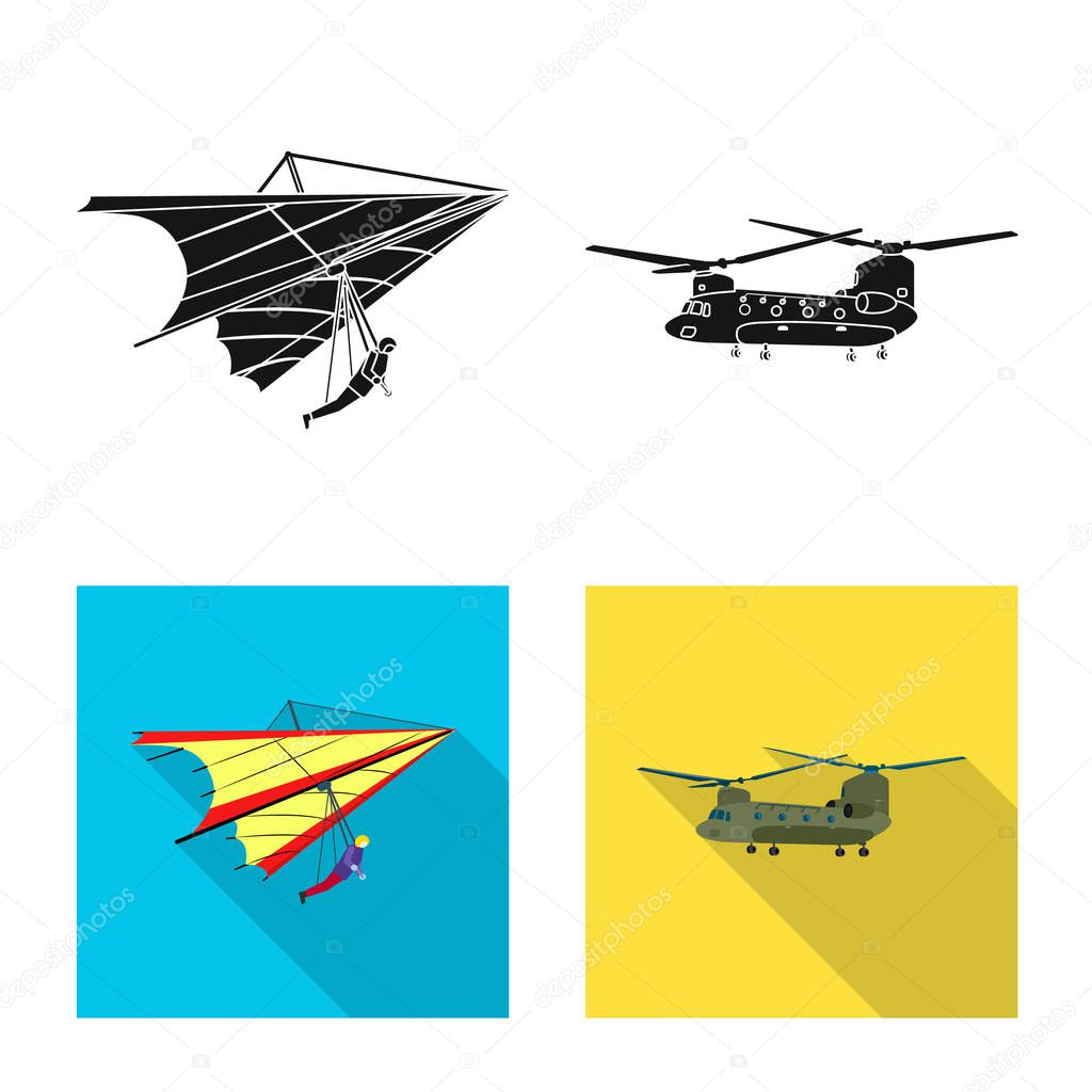 Isolated object of plane and transport icon. Set of plane and sky vector icon for stock.