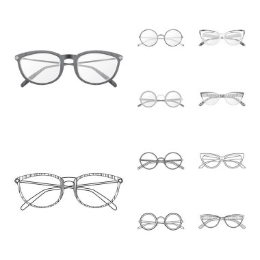 Gözlük ve çerçeve işareti yalıtılmış nesne. Web için hisse senedi sembolü gözlük ve aksesuar koleksiyonu.