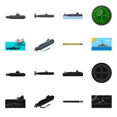 Savaş ve gemi simge vektör Illustration. Savaş ve hisse senedi için filo vektör simge kümesi.