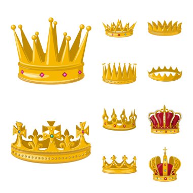 Monarşi ve altın simgesi vektör tasarımı. Monarşi ve heraldik stok vektör illüstrasyon koleksiyonu.