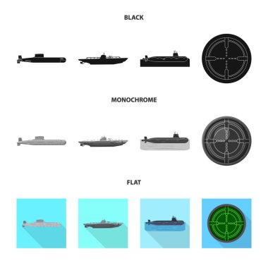 Savaş ve gemi simge vektör Illustration. Savaş ve hisse senedi için filo vektör ikon koleksiyonu.
