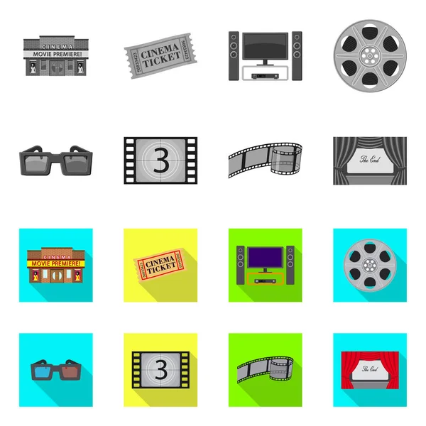 Ilustración vectorial de señal de televisión y filmación. Conjunto de televisión y visualización de stock de símbolo para la web . — Vector de stock