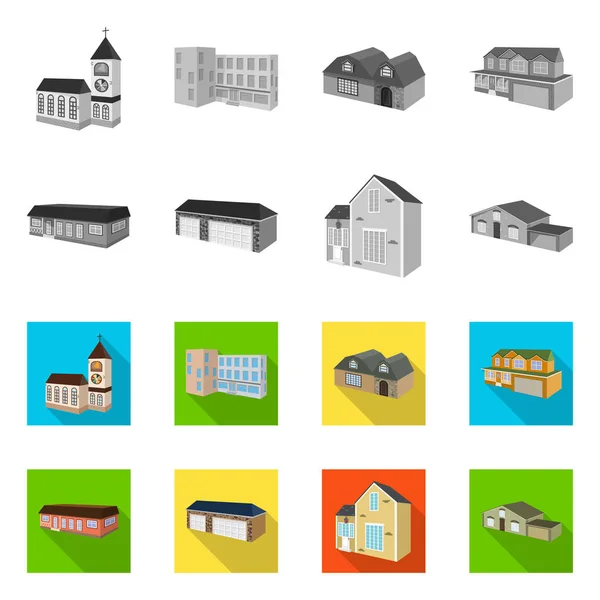 Ilustracja wektorowa elewacji i symbol oprawy. Zestaw elewacji i infrastruktury Stockowa ilustracja wektorowa. — Wektor stockowy