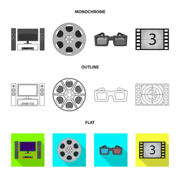 Vector illustration of television and filming logo. Set of television and viewing stock symbol for web. — Stock Vector