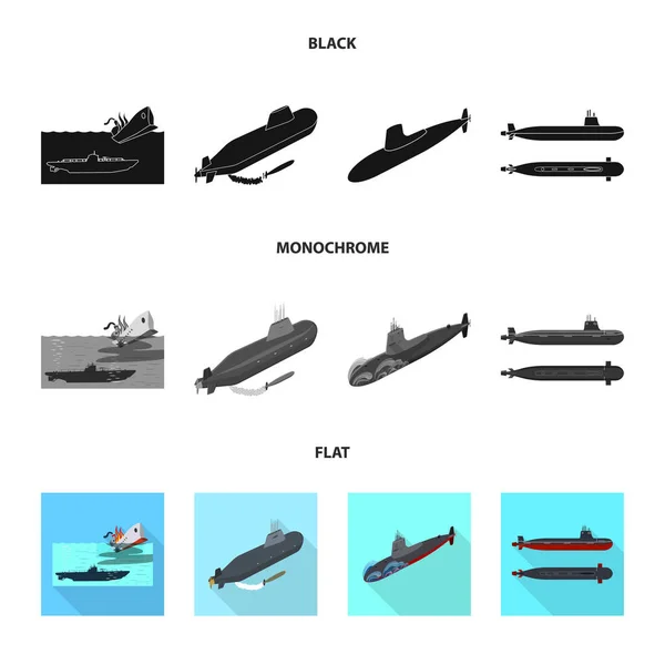 Vektorillustration av krig och fartyget logotyp. Samling av krig och flotta aktiesymbol för webben. — Stock vektor
