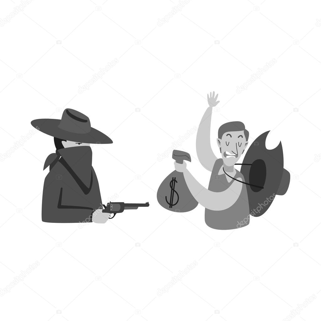 Vector illustration of robbery and cowboy icon. Set of robbery and bank vector icon for stock.