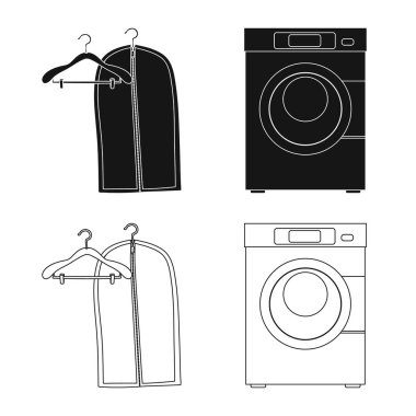 Çamaşırhane ve temiz sembol yalıtılmış nesne. Çamaşır ve giysi hisse senedi vektör çizim seti.