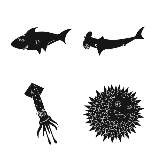 Vektorillustration von Meeres- und Tierzeichen. Set von Meeres- und Meeresbestandsvektoren Illustration. — Stockvektor