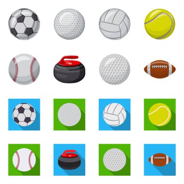 İllüstrasyon işareti spor ve top vektör. Spor ve hisse senedi için atletik vektör simge kümesi.