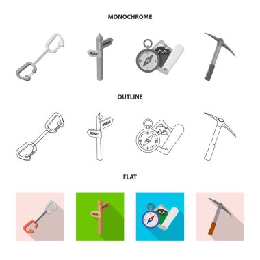 Dağcılık ve en yüksek işareti tasarımı vektör. Dağcılık ve kamp set vektör simge stok için.