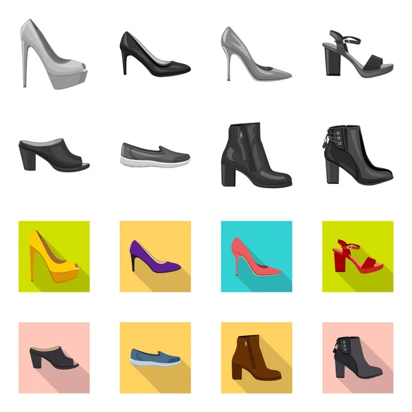 Conception vectorielle des chaussures et symbole de la femme. Ensemble de chaussures et illustration vectorielle de stock de pied . — Image vectorielle