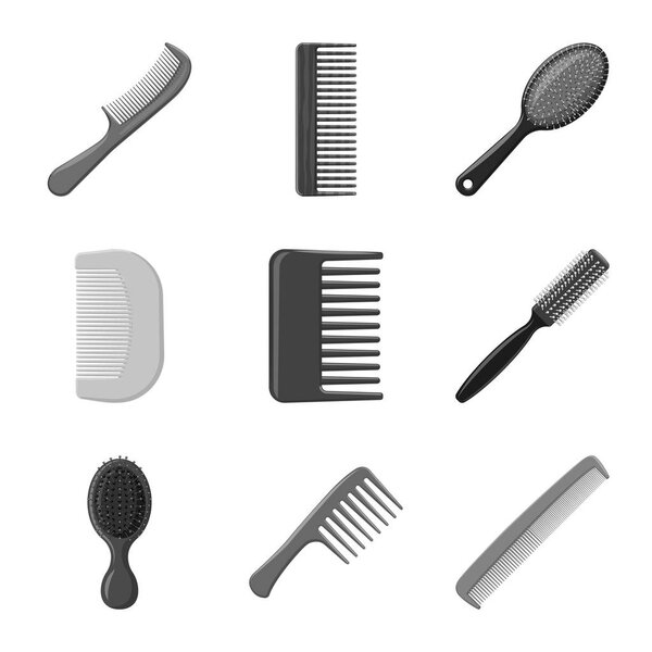 Vector illustration of brush and hair logo. Collection of brush and hairbrush stock vector illustration.