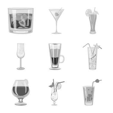 Çubuk ve çalkalayıcı sembolünün yalıtılmış nesnesi. Stok lar için bar ve restoran vektör simgesi kümesi.