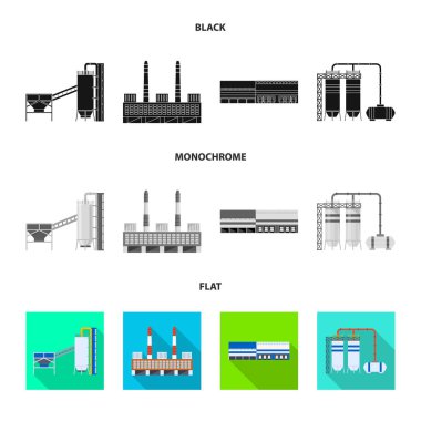 Vektör tasarım üretim ve yapısı sembolü. Üretim ve teknoloji hisse senedi simgesi web için set.