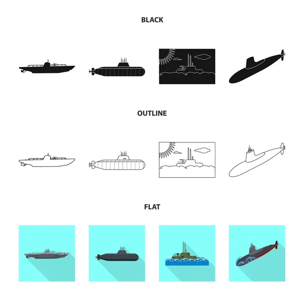 Objeto isolado de guerra e logotipo do navio. Conjunto de ícone de vetor de guerra e frota para estoque . — Vetor de Stock