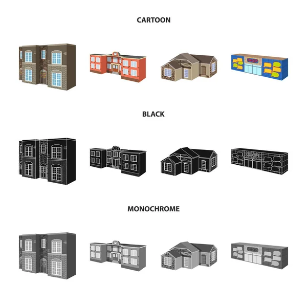 Vector utformningen av fasaden och bostäder symbol. Uppsättning av fasaden och infrastruktur vektor ikonen för lager. — Stock vektor