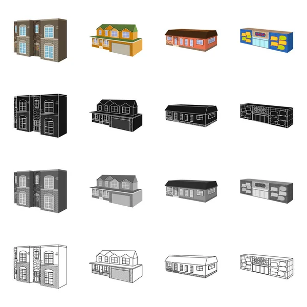 Conception vectorielle de façade et logo du boîtier. Ensemble d'icône vectorielle de façade et d'infrastructure pour le stock . — Image vectorielle