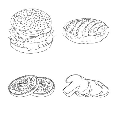 Burger ve sandviç logosu yalıtılmış nesne. Burger kümesi ve hisse senedi için dilim vektör simgesi.