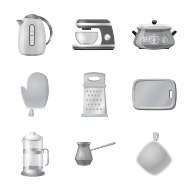 Mutfak ve yemek sembol yalıtılmış nesne. Mutfak ve cihaz hisse senedi vektör çizim topluluğu.