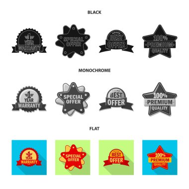 Amblem ve rozet simge vektör Illustration. Web için amblem ve etiket hisse senedi simgesi kümesi.