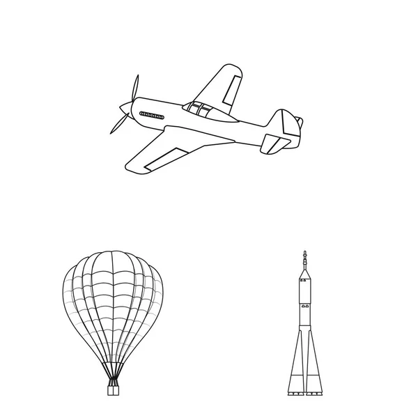 Isoliertes Objekt von Flugzeug und Verkehrszeichen. Sammlung von Flugzeug- und Himmelssymbol für das Web. — Stockvektor