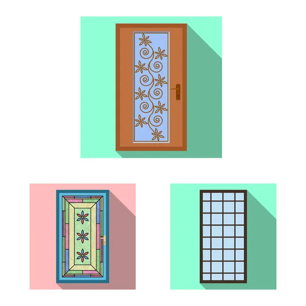 Diseño vectorial de puerta y letrero delantero. Conjunto de ilustración vectorial de puerta y madera . — Vector de stock