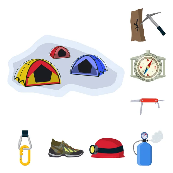Isoliertes Objekt des Bergsteigens und Gipfellogo. Set von Bergsteigen und Camp-Vektor-Symbol für Lager. — Stockvektor