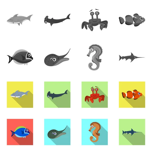 Ilustração vetorial do logotipo do mar e do animal. Conjunto de ilustração do vetor de estoque marítimo e marítimo . — Vetor de Stock