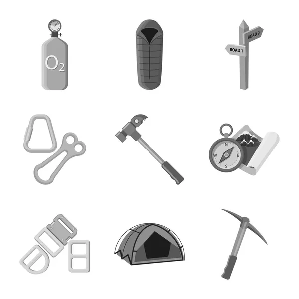 Illustration vectorielle de l'alpinisme et symbole de pic. Ensemble de symbole d'alpinisme et de stock de camp pour le web . — Image vectorielle