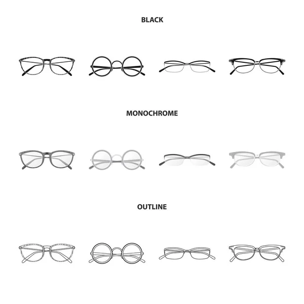 Design vettoriale di occhiali e logo della cornice. Set di occhiali e accessori stock illustrazione vettoriale . — Vettoriale Stock