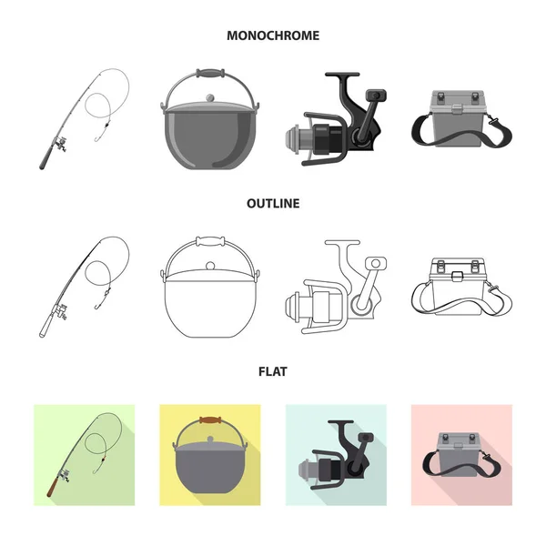 Balık ve balık tutma simgesi izole nesne. Balık ve ekipman hisse senedi vektör çizim topluluğu. — Stok Vektör