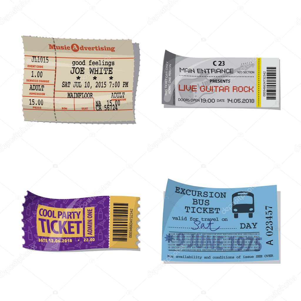 Vector illustration of ticket and admission logo. Set of ticket and event vector icon for stock.