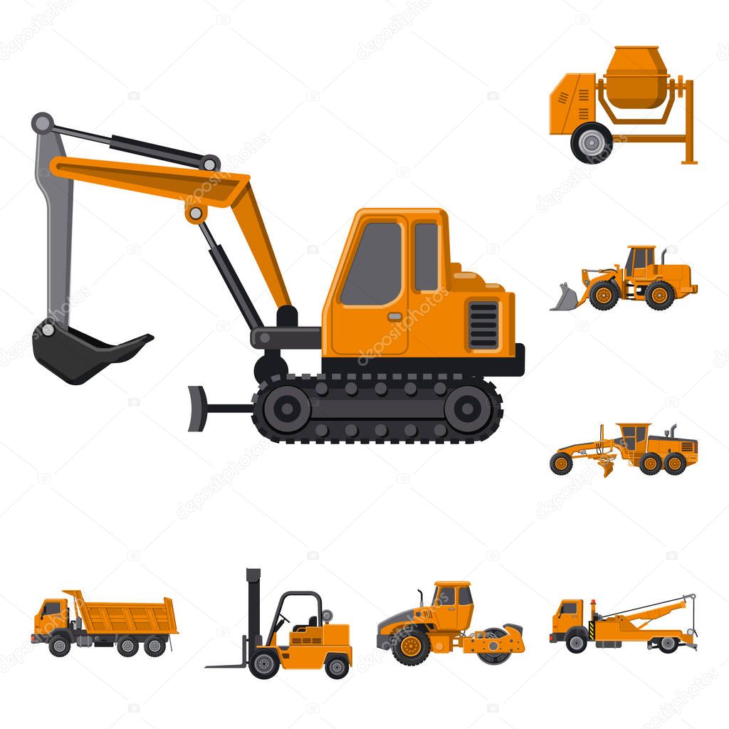 Vector illustration of build and construction symbol. Set of build and machinery vector icon for stock.