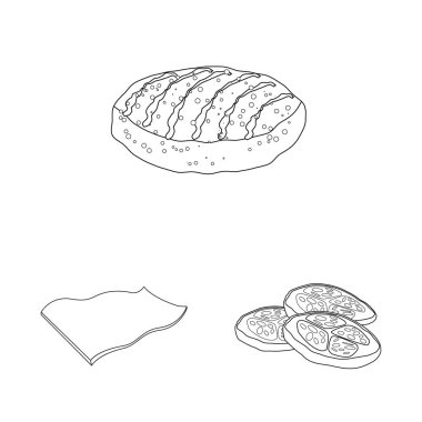 Burger ve sandviç işareti yalıtılmış nesne. Burger ve dilim hisse senedi vektör çizim seti.