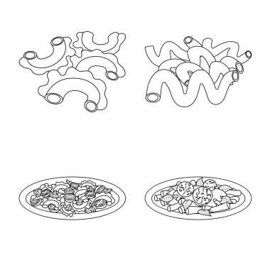 Makarna ve karbonhidrat simge vektör tasarımı. Web için makarna makarna ve hisse senedi simgesi kümesi.