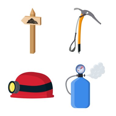 Dağcılık ve tepe simgesi yalıtılmış nesne. Dağcılık ve kamp stok vektör çizim.