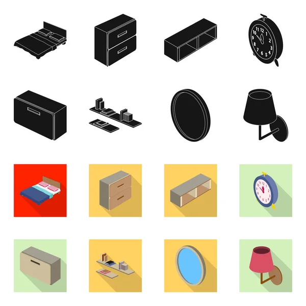 Geïsoleerde object van slaapkamer en kamer symbool. Verzameling van vector-pictogram voor slaapkamer en meubelen voor voorraad. — Stockvector