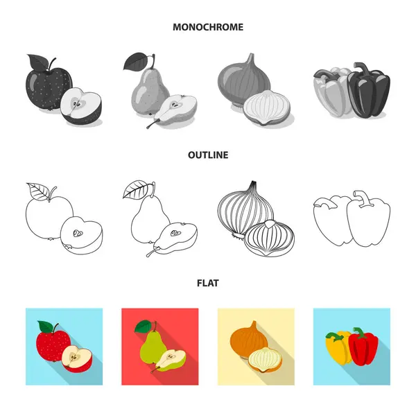 植物和水果符号的向量例证。蔬菜和素食的收藏向量例证. — 图库矢量图片
