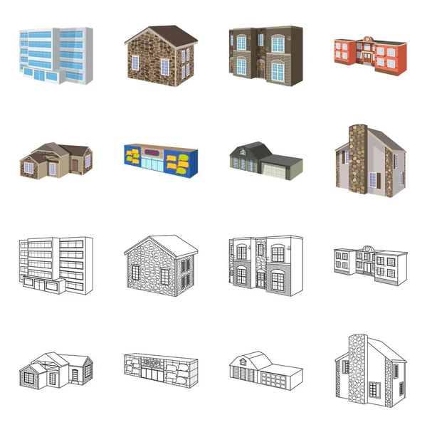 Ilustração vetorial de fachada e ícone de habitação. Conjunto de fachada e símbolo de estoque de infraestrutura para web . —  Vetores de Stock